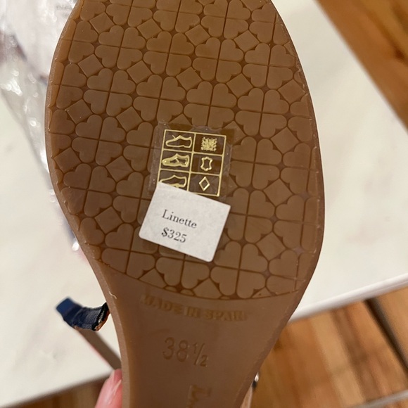 LK Bennett Linette Navy and Pink Patterned Wedge Sandals - Picture 4 of 10